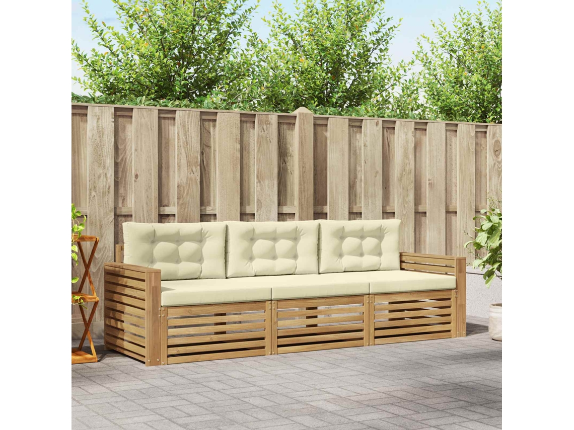 Vidaxl Conjunto De Sofás Para Exterior 3 Unid. Branco E Creme