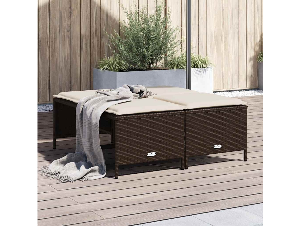 Vidaxl Bancos De Jardim Com Almofadões 4 Pcs Vime Pe Castanho