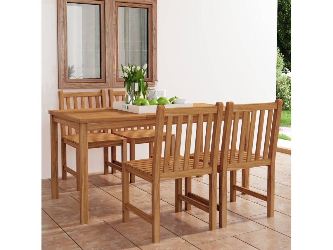 Pcs Conjunto De Jantar Para Jardim Madeira De Teca Maciça Dkd Home Decor