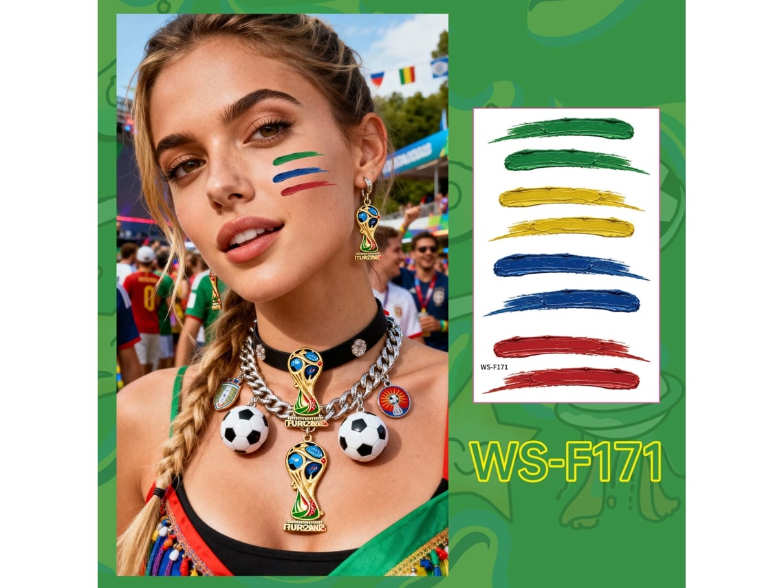 Tatuagens Temporárias de Futebol, Conjunto de 10 Peças, Impermeáveis, Ideais para Torcedores e Eventos Esportivos, Ergonômico, Uso Diário STELASPLEN