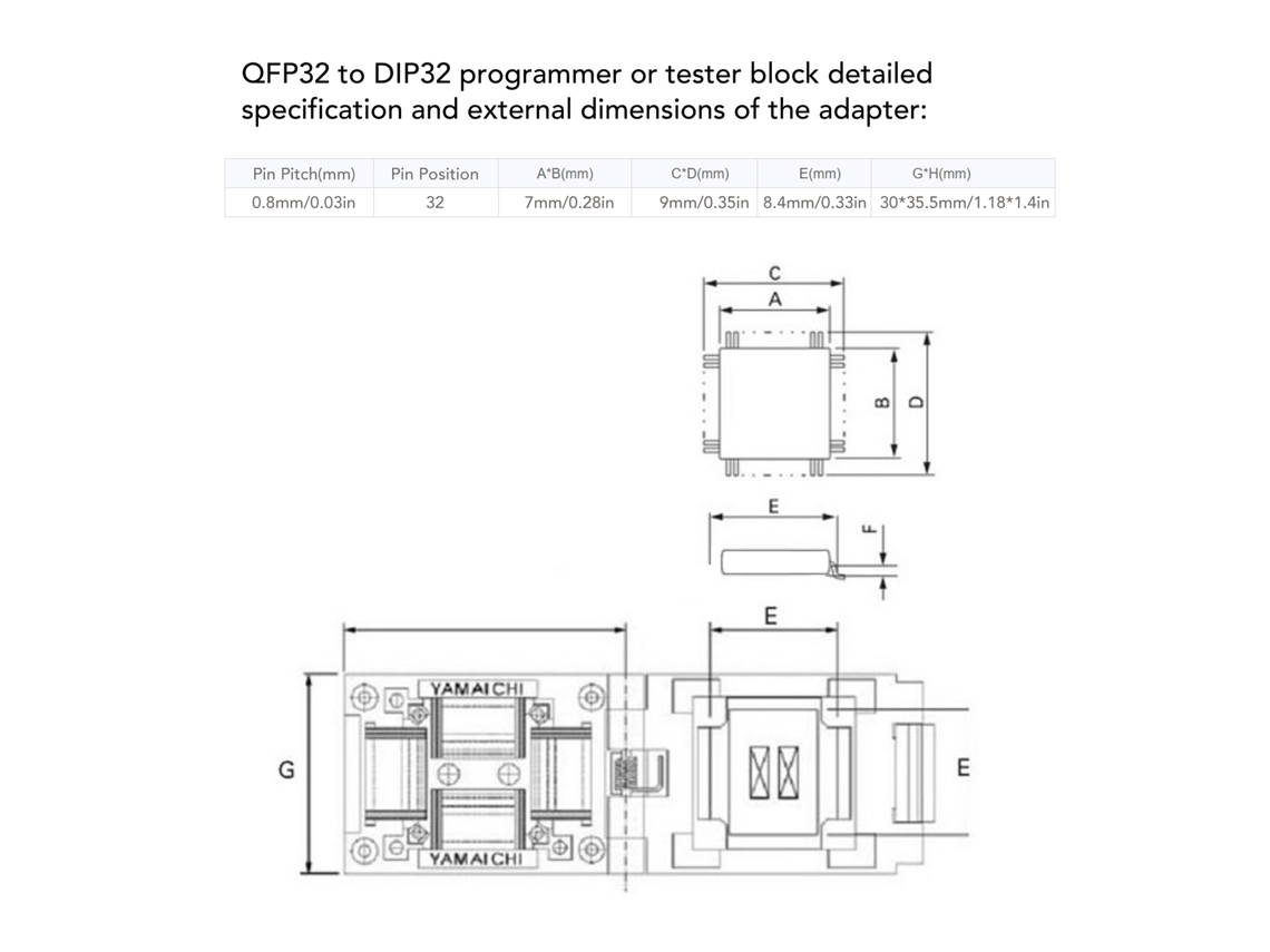 Conector De Programação Qfp32 Para Dip32 2.54mm