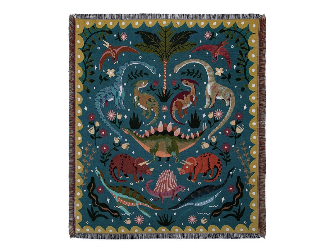 1 Peça 160x130 Cm Cobertor Xadrez De Dinossauro Tricotado Decorado Com Franjas Boêmio Simples Macio Confortável Protege Contra O Frio Para Sofá Cade