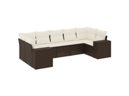 Conjunto de 7 Sofás de Jardim com Almofadões Vime Pe Castanho MAISON EXCLUSIVE (7 pcs)