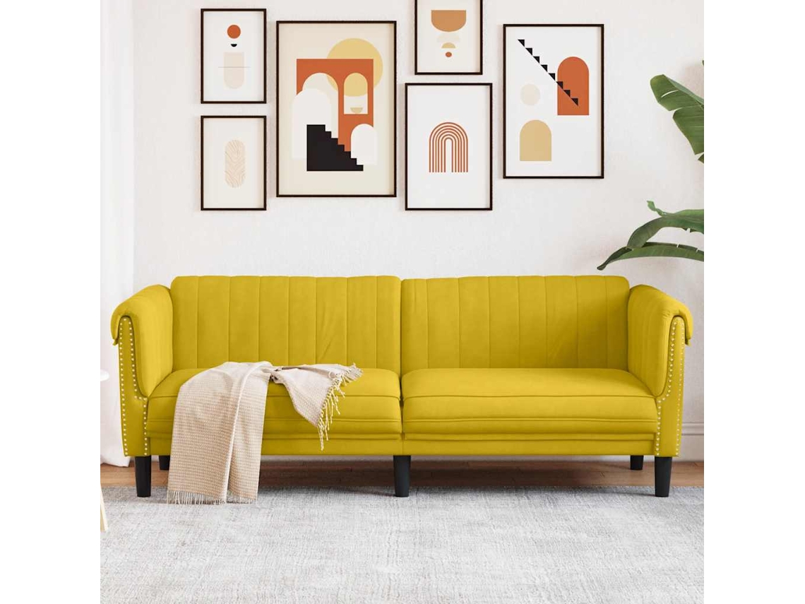 Vidaxl Sofá De 3 Lugares Veludo Amarelo