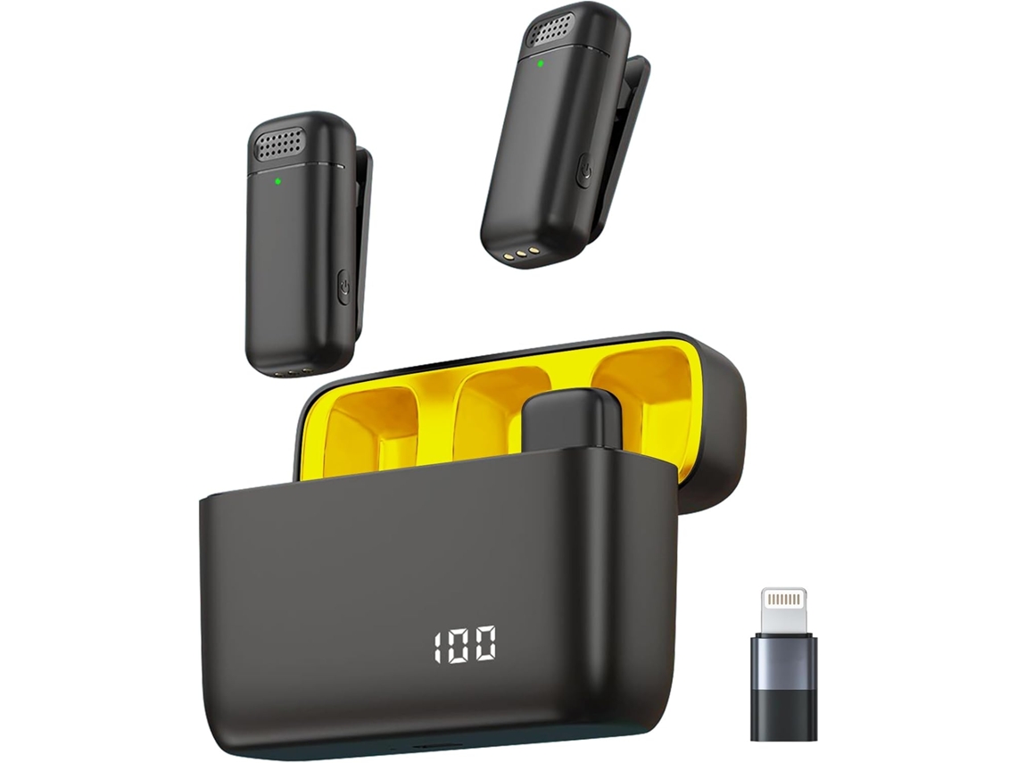 Microfone De Lapela Sem Fio Mini Com Cancelamento Ruído Plug Play Compatível Apple E Android Amarelo Aquaforge