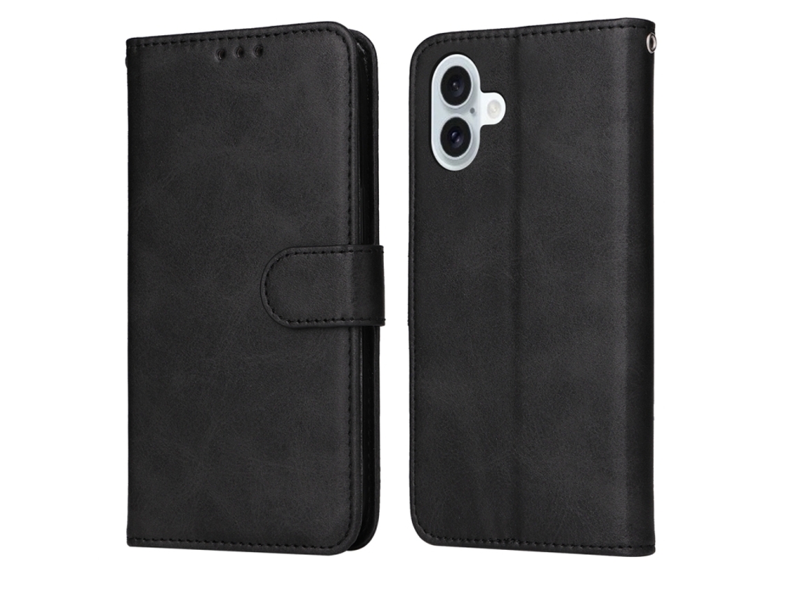 Capa Flip De Couro Para Iphone 16 Plus - Textura De Bezerro Clássica