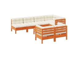 Conjunto de 8 Sofás Jardim com Almofadões Pinho Maciço Castanho Mel MAISON EXCLUSIVE
