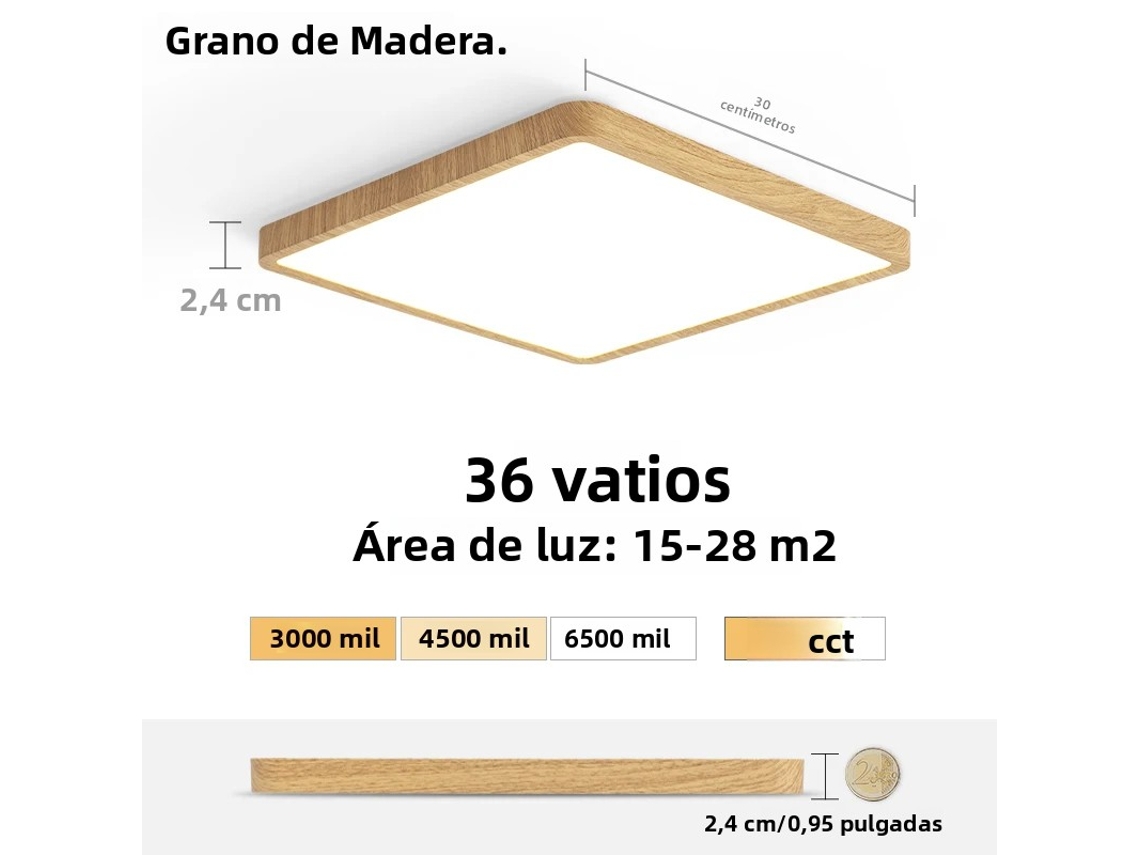 Luminária de Teto Led Ultrafina de 2,4 Cm com Design Que Imita Madeira. MDUG (cor Madeira Quente, 36 W)