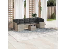 Vidaxl 8 Pcs Conj. Sofás Jardim C/ Almofadões Vime Pe Cinzento-claro