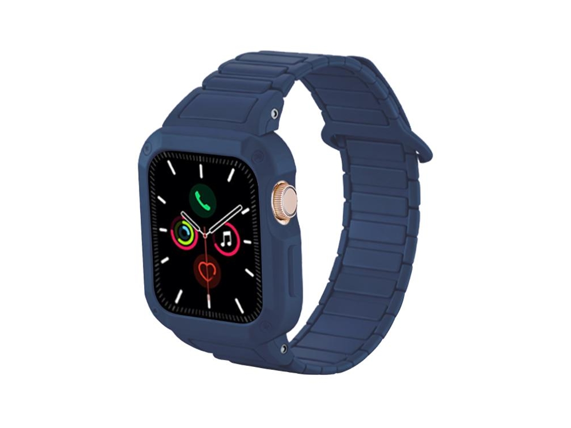 Bracelete para Apple Watch 46/49/45/44mm Silicone com Fecho Magnético Invertido e Capa Tpu Integrada Azul XIAOMOYU