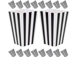 Caixas De Pipoca Papel, Design Listrado Preto, Pacote Com 32 Unidades, Recipientes Leves E Compactos Para Festas