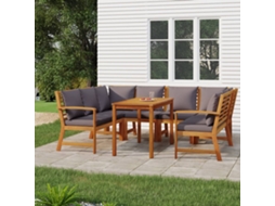 Vidaxl 7 Pcs Conjunto De Jantar P/ Jardim C/ Almofadões Acácia Maciça