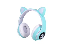Fone De Ouvido Bluetooth, Fone De Ouvido Infantil Com Orelhas De Gato, Dobrável, Com Luz Led, Verde Brilvibera