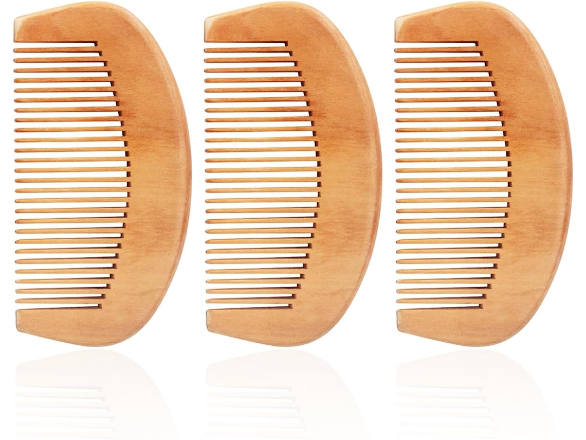 3 Pentes Pequenos Redondos Madeira Natural Dentes Largos, para Cabelo ZYBLSSBB