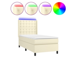 Cama Box Spring MAISON EXCLUSIVE com Colchão/led 140x190cm em Couro Artificial Creme