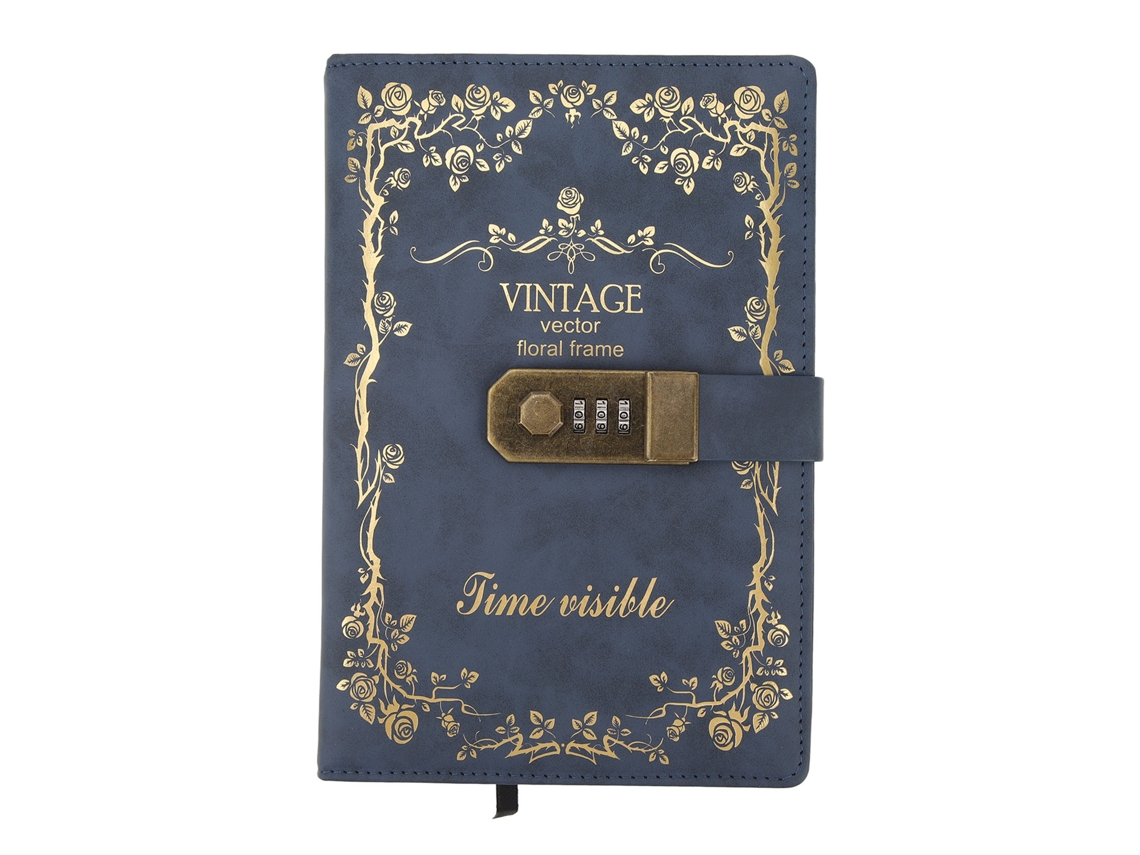 Libro de Contraseñas Diario Con Candado Estilo Europeo Vintage Portátil Exquisito Azul Oscuro para Escribir