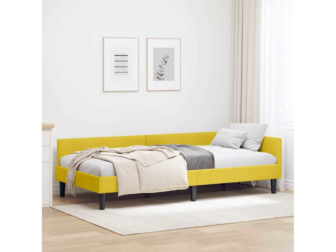 Vidaxl Estrutura de Cama de Canto Amarelo 90 Cm X 200 Cm Veludo