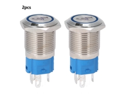 Interruptor De Botão De Pressão De Metal 5 Pinos 16mm Com Luz Auto-reset 12vdc Azul 2pcs