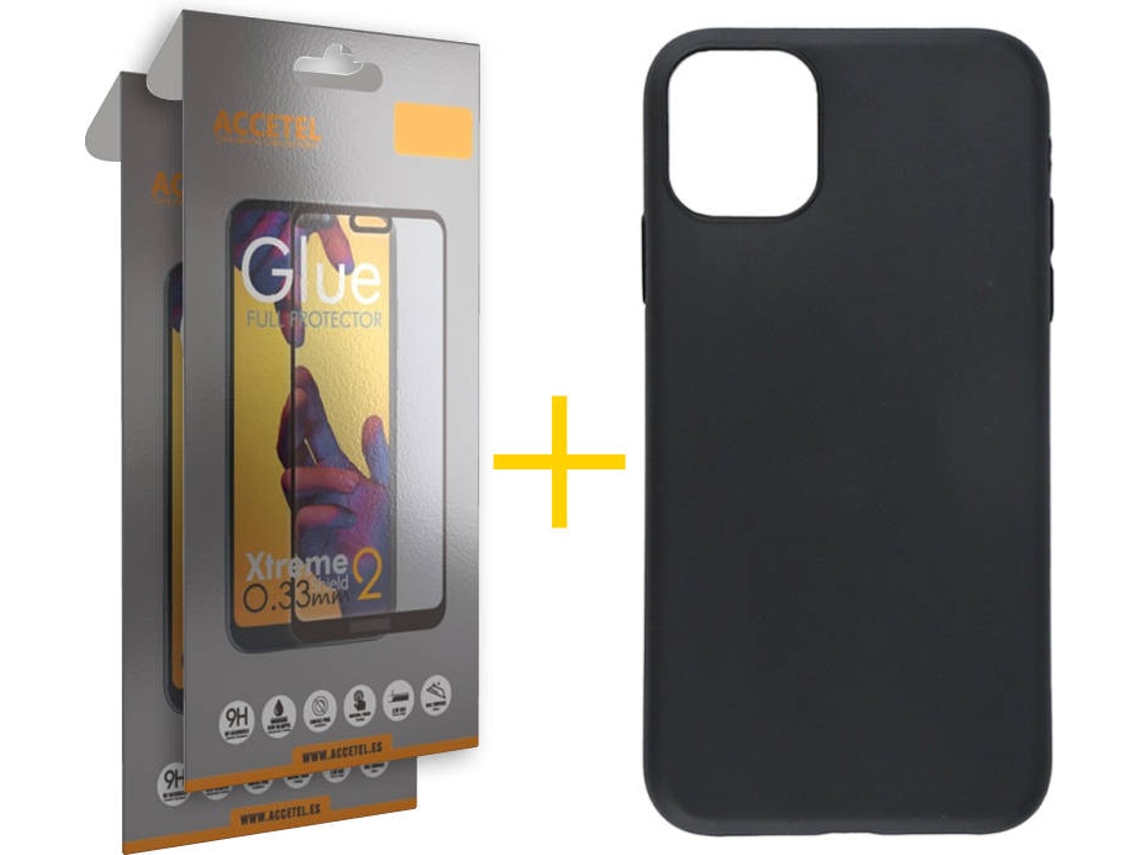 Kit Capa + Película 2 X Vidro Full iPhone 12 « 12 Pro Skyhe Silicone Preto