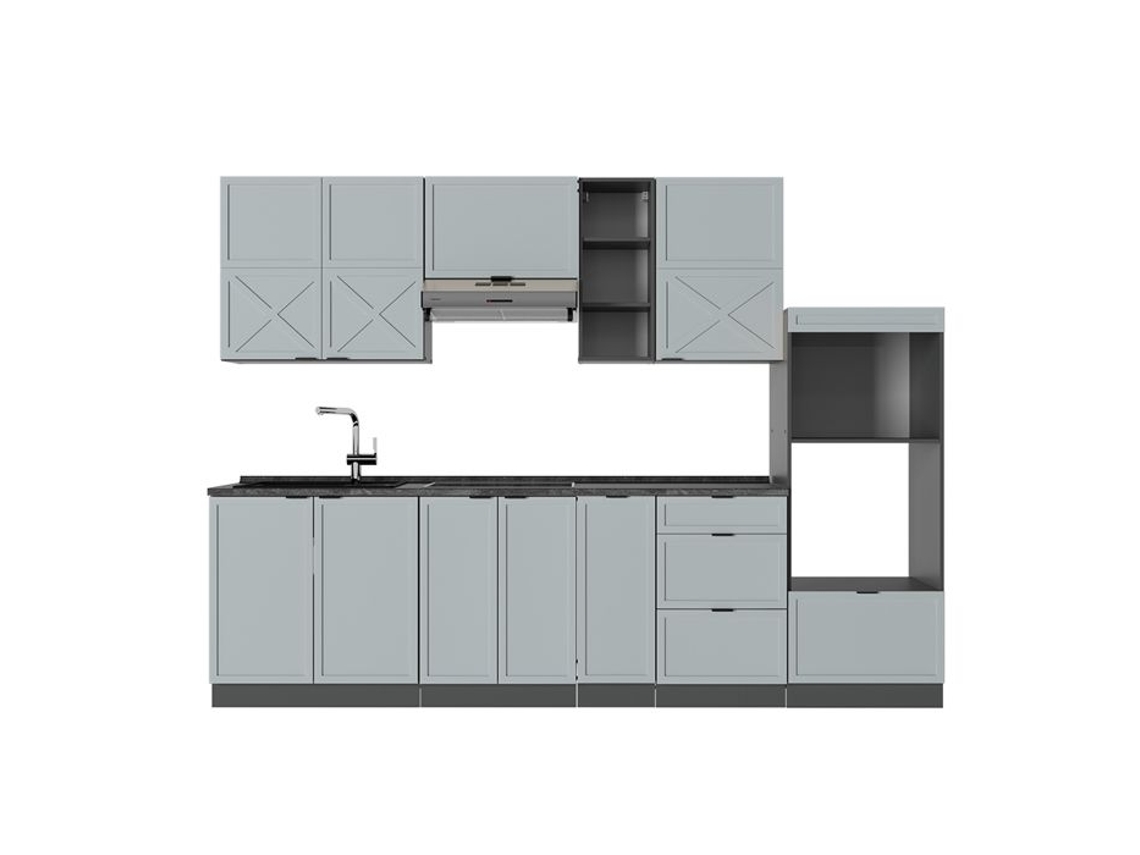 Cuisine Fame Line, 280cm, Pt Antracite, Azul Claro Cinza/antracite, Antracite, Vicco