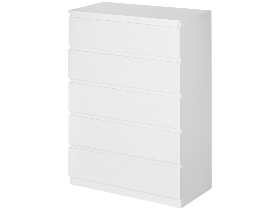 Cómoda Moderna Com 6 Gavetas De Madeira Para Dormitório Entrada Sala De Estar 80x39x115cm Branco