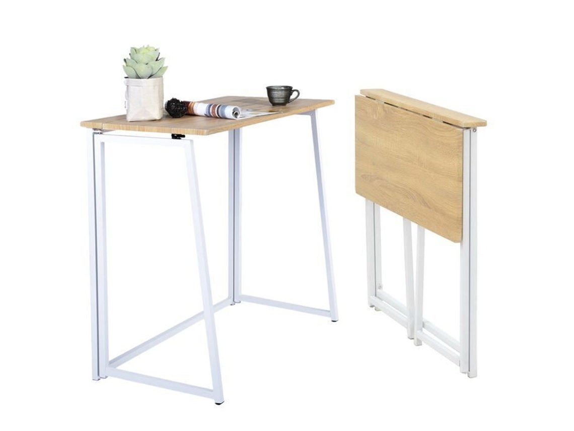 Mesa D'ordinateur Industrial Pliant Em Madeira Carvalho e Metal Branco Ascoli MEUBLES COSY