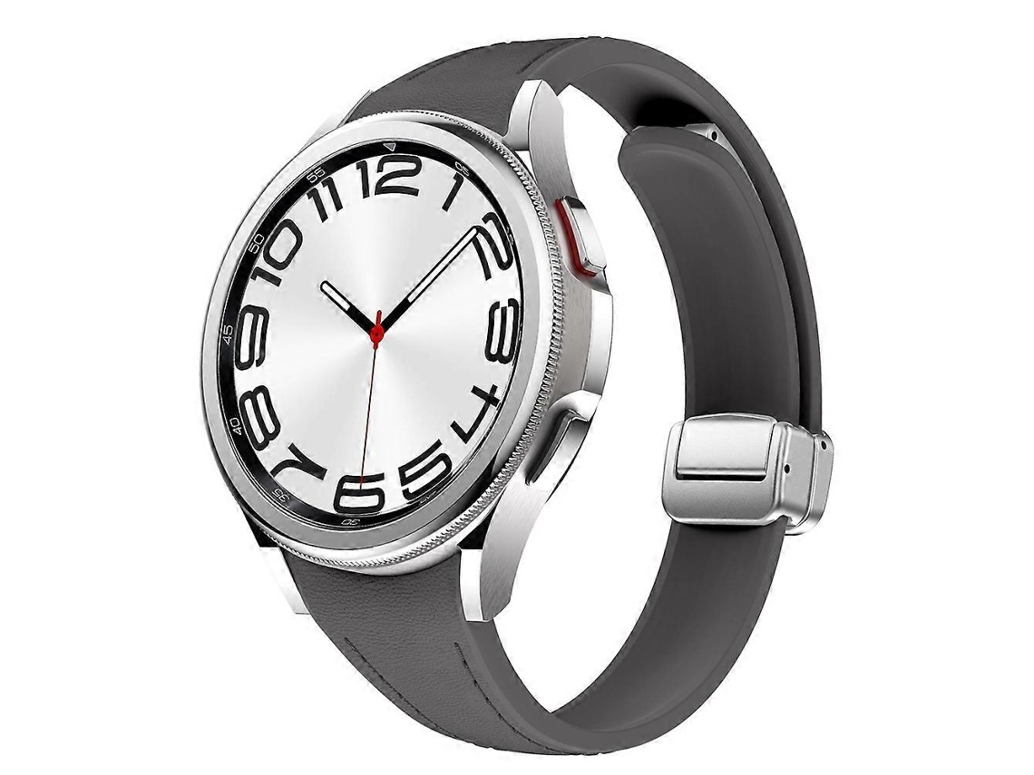 Pulseira Fina De Couro E Silicone Com Fivela Magnética Prateada Para Samsung Galaxy Watch 6