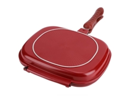 Zjchao Grill Pan Quadrado Vermelho Frigideira Dupla Face 28Cm Antiaderente Churrasco Suprimentos de Cozinha