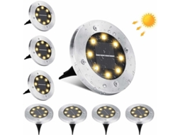 Luzes Solares Exteriores, 8 peças, IP65, Aço Inoxidável, Branco Quente | S/MARCA