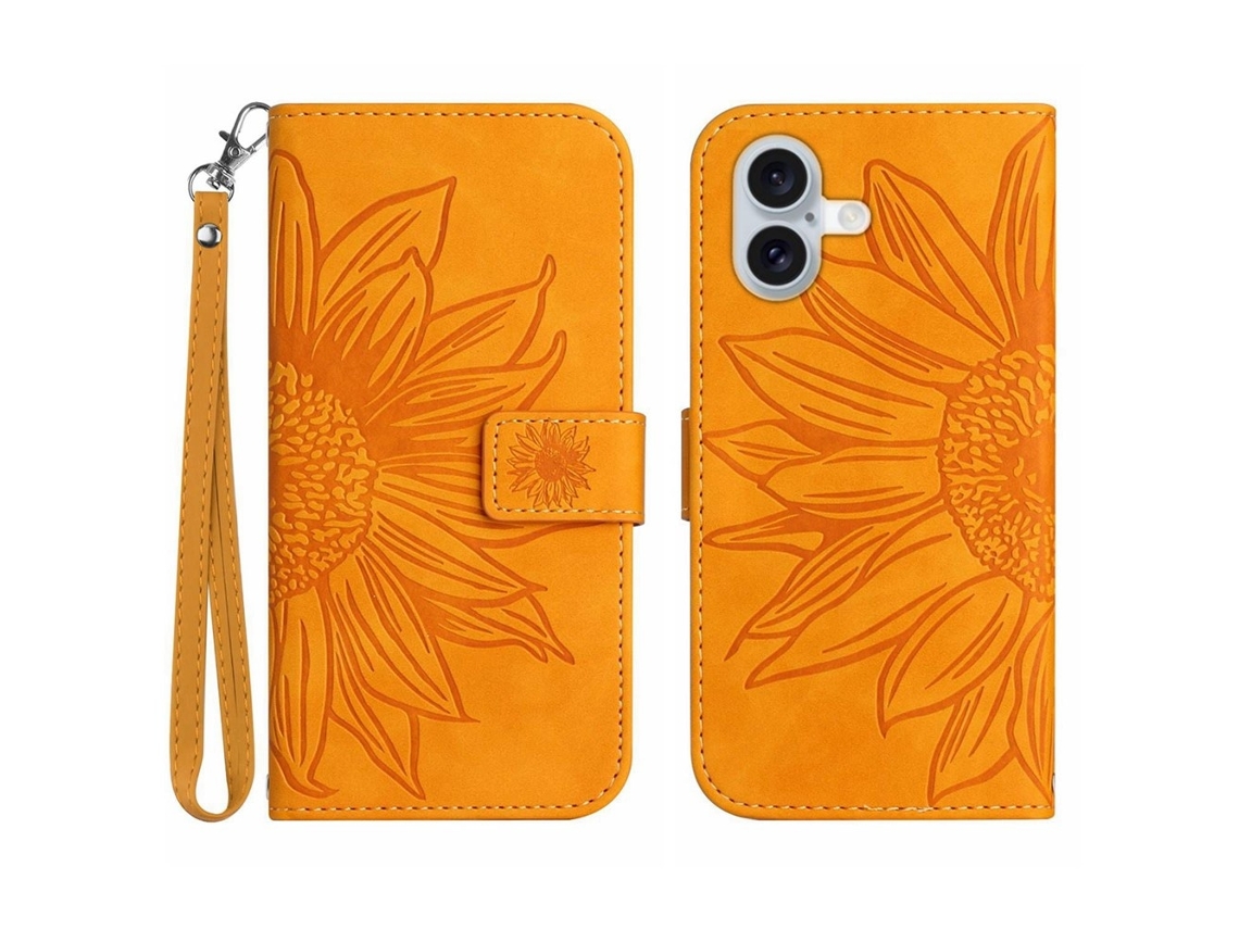 Capa Carteira Skalo Para Iphone 17 Com Estampa Floral Em Relevo - Amarela