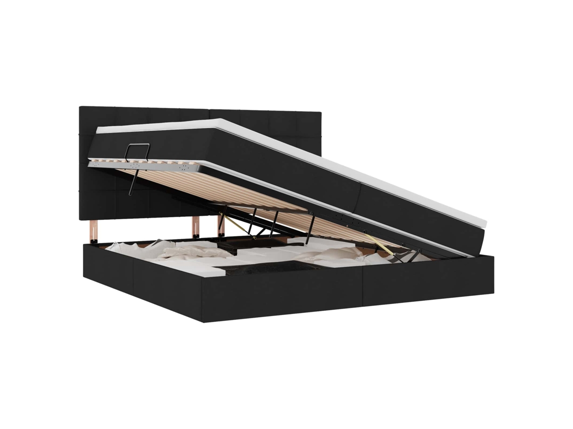 Maison Exclusive - Cama Com Arrumação E Led Com Led Preto 200 X 200 Cm Poliéster