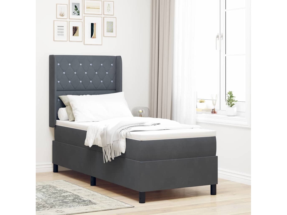 Vidaxl Cama Box Com Colchão Cinza Escuro 80 X 200 Cm Veludo