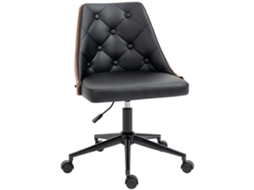 Cadeira de Escritório Pu, Espuma, Madeira de Choupo, Aço e Nylon Cor Preto e Nogueira 54x54,5x76-86cm Vinsetto