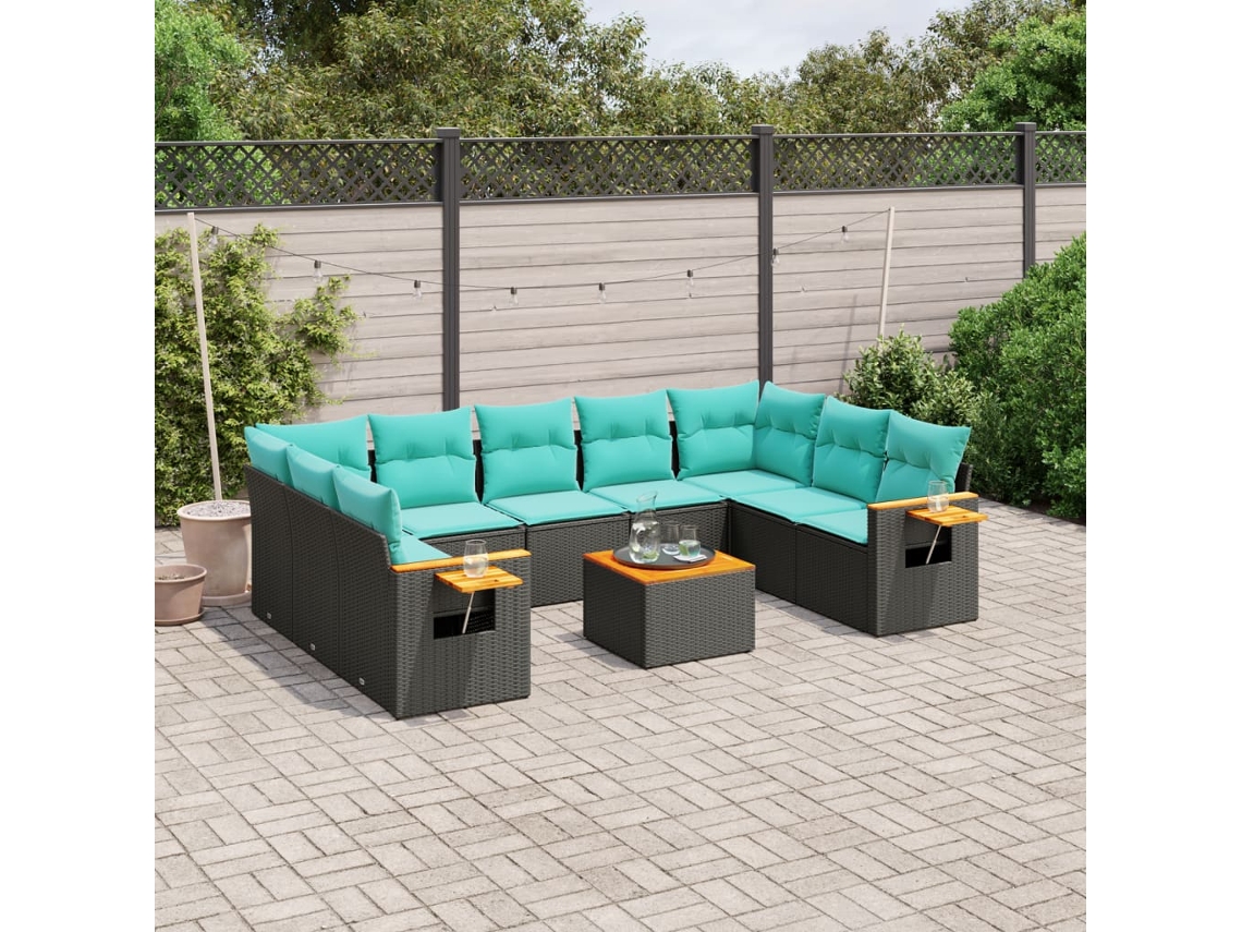 Vidaxl 10 Pcs Conjunto De Sofás P/ Jardim C/ Almofadões Vime Pe Preto