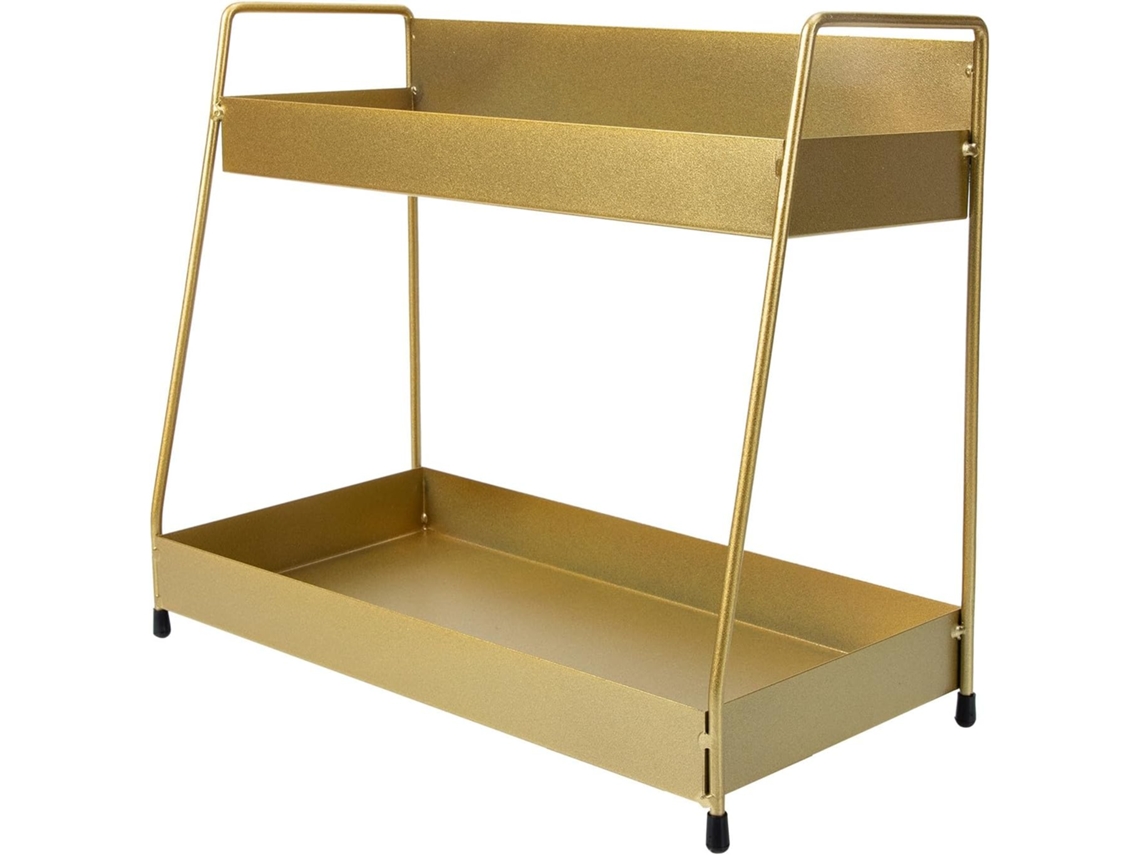 Organizador De Maquiagem Mesa Em Ferro Com Duas Camadas Para Banheiro, Dourado, Ideal Para Cosméticos