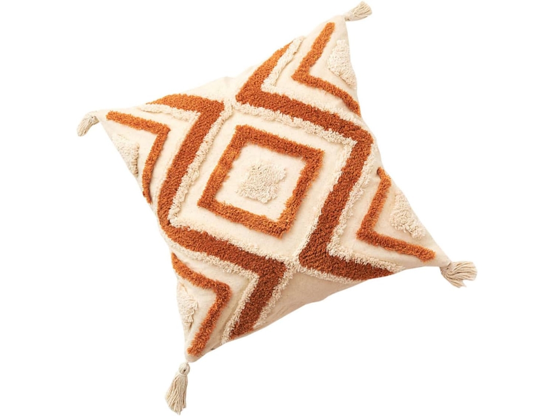 Capa de Almofada em Tecido Algodão na Cor Laranja Queimado com Franjas. Durável e Decorativa CHABERLU