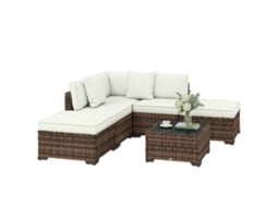 Conjunto de mesa e cadeiras de jardim em rattan com 5 peças, mesa de madeira sintética e 4 cadeiras com almofadas (bege) S/MARCA
