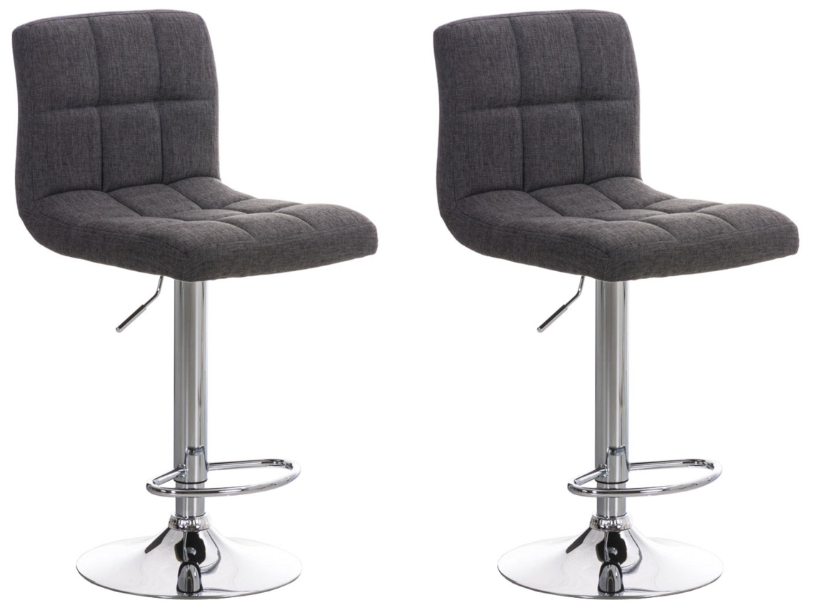 Conjunto de 2 banquetas de bar com design retrô moderno, costura quadrada em tecido cinza e metal cromado 10_0006728