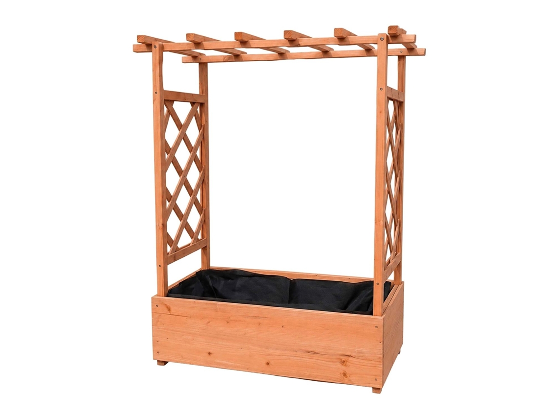 Vaso Médio De Madeira De Abeto Laranja Com Treliça E Cobertura Para Plantas Trepadeiras