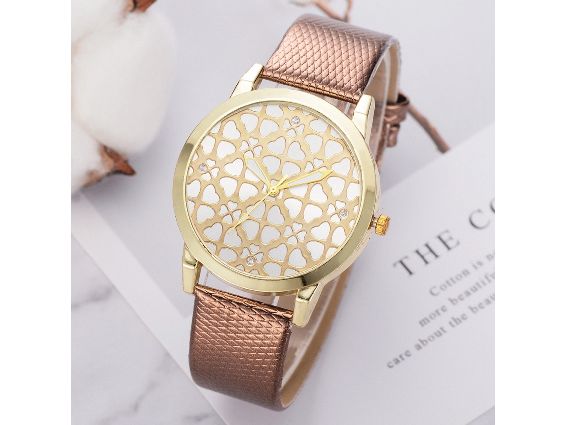 Relógio de Pulso Feminino Fashion com Cinto de Couro Pu e Movimento de Quartzo Marrom