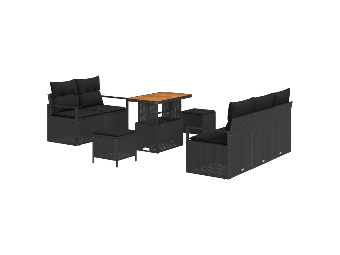 Conjunto 8 Conjunto De Sofá De Jardim Vidaxl Preto Vime Pe (90 X 55 X 71 Cm)