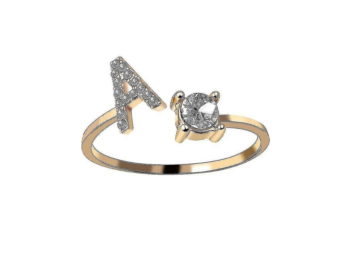 2026 anel Ajustável de Metal Dourado com Letras A z, Iniciais de Nome com Cristais para Mulheres e Meninas