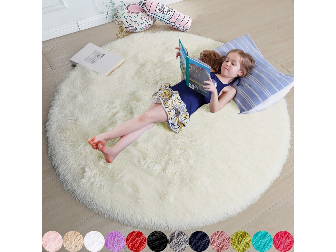 Tapete Redondo Branco Marfim Para Quarto, Tapete Redondo Macio De 1,2 M X 1,2 M Para Quarto De Criança, Tapete De Pele Para -slowmoose