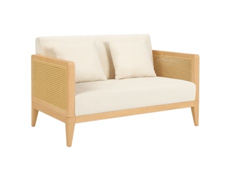 Artena Duo Sofá 2 Lugares 143x80x84,5 Cm Banco Em Madeira Maciça E Polirrattan Carvalho Com Almofadas Brancas Frankystar