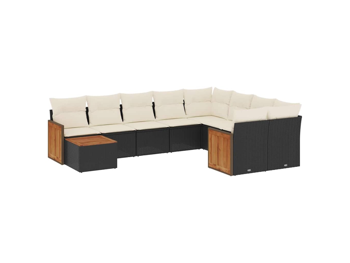 Conjunto de 10 Sofás de Jardim com Almofadões Vime Pe Preto MAISON EXCLUSIVE