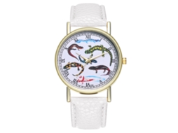 Relógio de pulso analógico em liga metálica com pulseira de couro, modelo casual e elegante, ideal para presentear (T79-a) na cor branca.