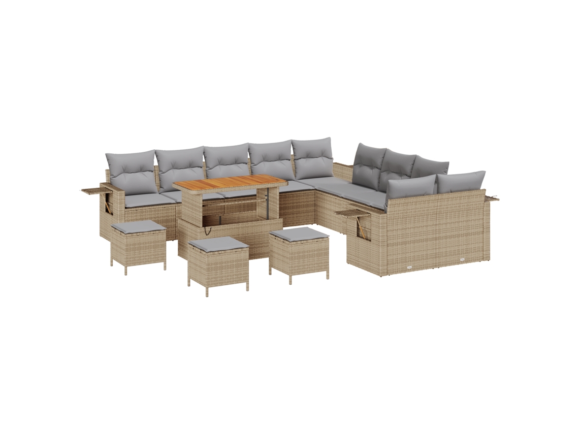 Conjunto 14 Conjunto De Móveis De Jardim Vidaxl Bege Vime Pe (110 X 55 X 71 Cm)