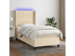Vidaxl Cama Box Spring C/ Colchão E Led 80x200 Cm Tecido Cor Creme