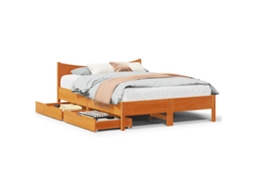 Vidaxl Estrutura Cama C/ Gavetas 140x200 Cm Pinho Maciço Castanho mel