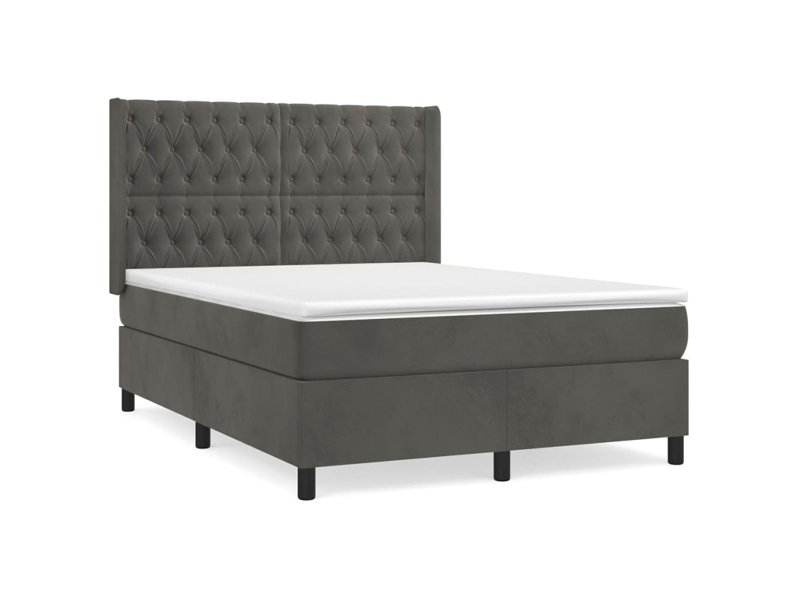 Cama com Molas e Colchão Veludo Cinzento Escuro MAISON EXCLUSIVE (140x190 cm)
